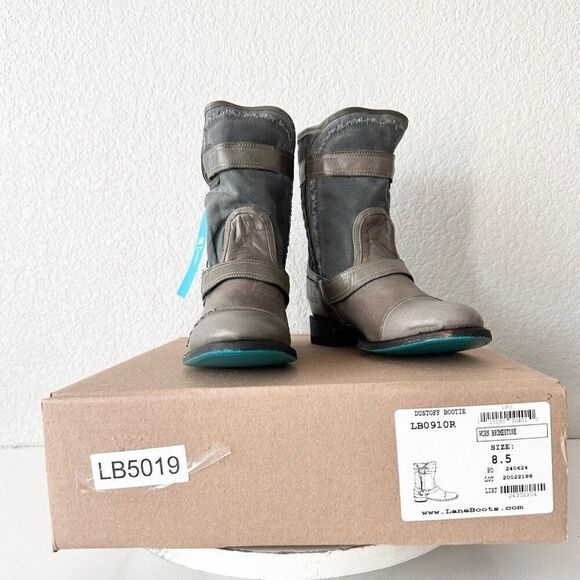 Lane Boots Women’s Gray Leather Canvas Mid-Calf Western Moto Style Zip Size 8.5 - Picture 12 of 13